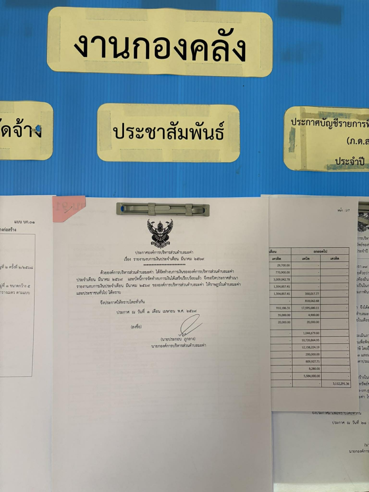 ประกาศองค์การบริหารส่วนตำบลมะค่า  เรื่อง  รายงานงบการเงินประจำเดือน  มีนาคม  2569